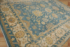 Jamelia 10x14 Hand Knotted 100% Wool Oushak Traditional Oriental Area Rug Blue, Beige Color