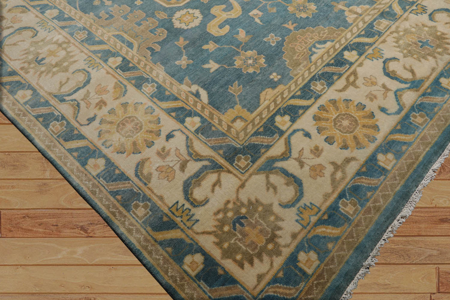 Jamelia 10x14 Hand Knotted 100% Wool Oushak Traditional Oriental Area Rug Blue, Beige Color