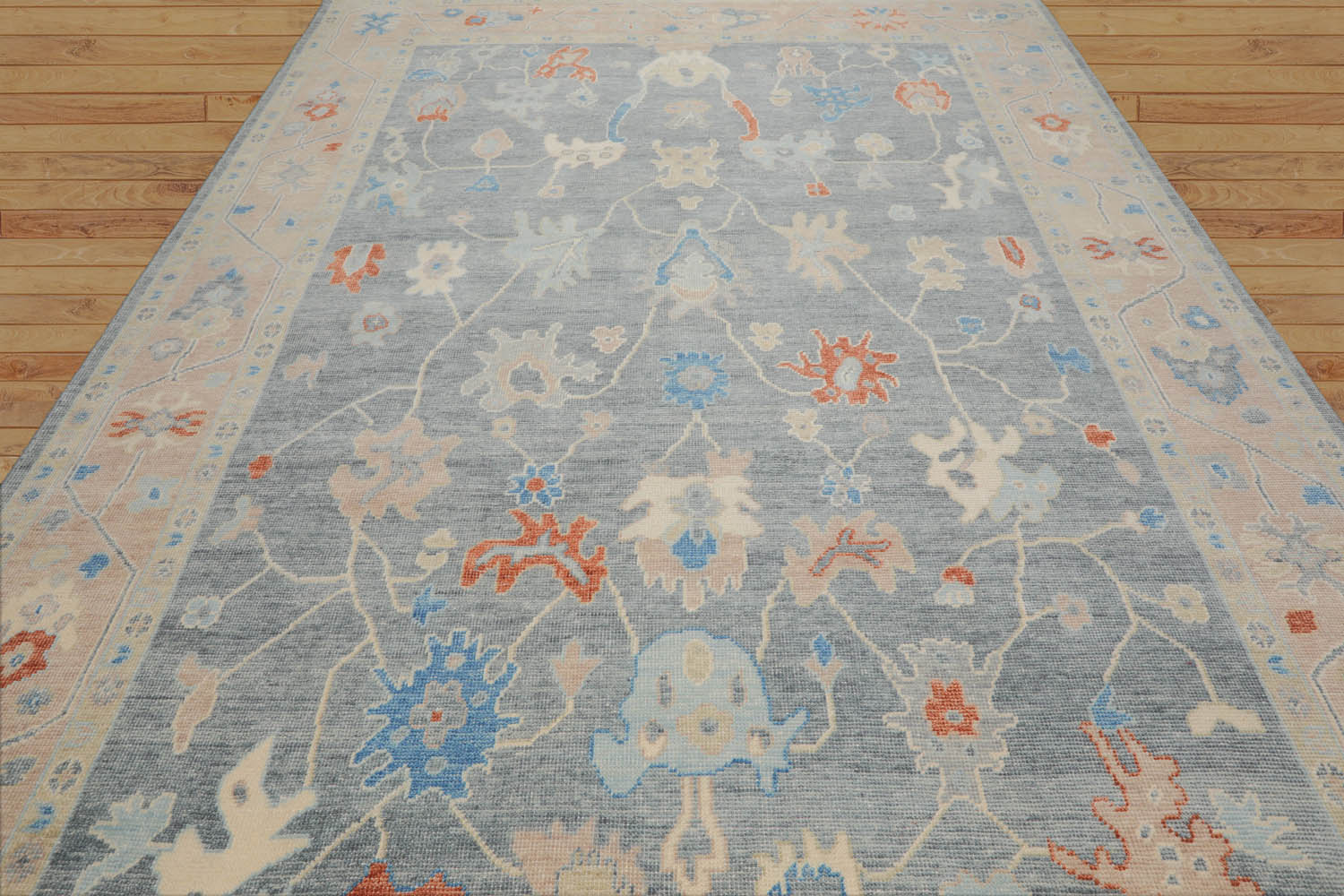 Kaliah 9x12 Slate,Taupe Hand Knotted All-Over Wool Oushak Traditional  Oriental Area Rug