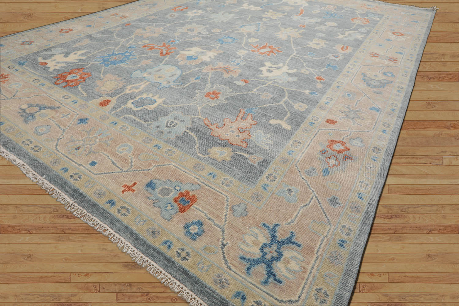 Kaliah 9x12 Slate,Taupe Hand Knotted All-Over Wool Oushak Traditional  Oriental Area Rug