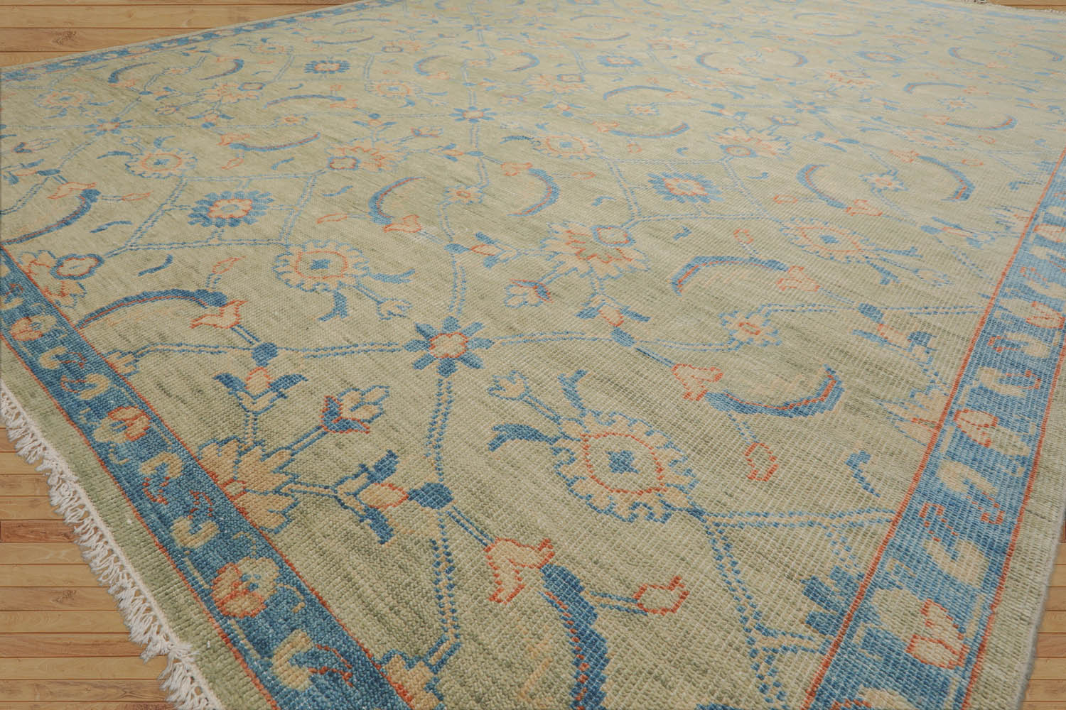 Medley 9x12 Mint,Blue Hand Knotted All-Over Wool Oushak Traditional  Oriental Area Rug