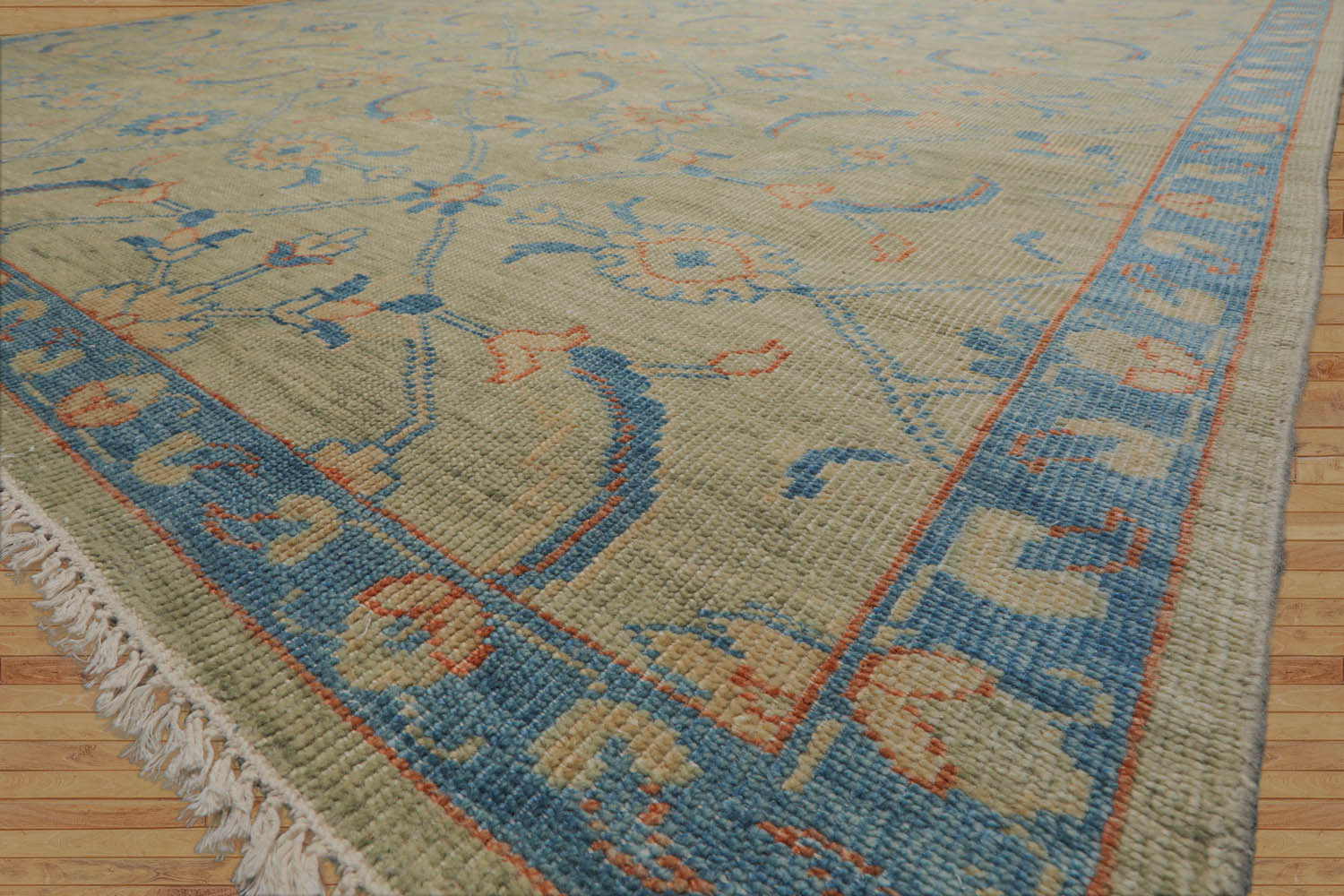 Medley 9x12 Mint,Blue Hand Knotted All-Over Wool Oushak Traditional  Oriental Area Rug