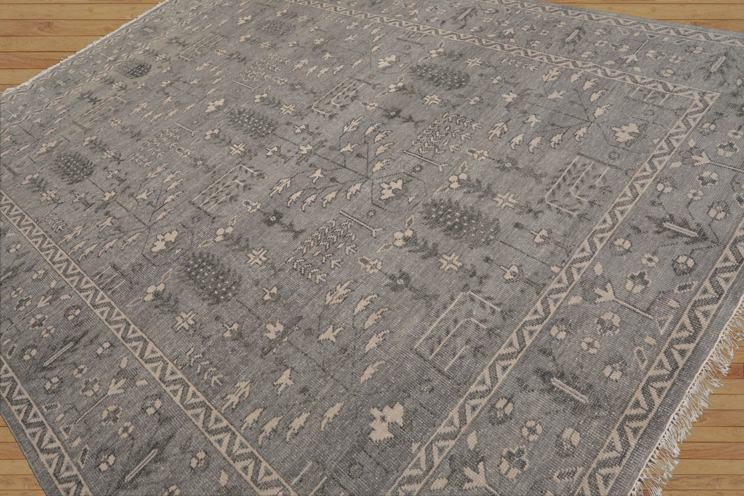 Gottfried 9x12 Gray,Beige Hand Knotted All-Over Wool Oushak Traditional  Oriental Area Rug