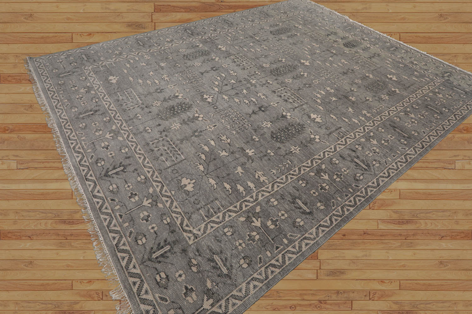 Gottfried 9x12 Gray,Beige Hand Knotted All-Over Wool Oushak Traditional  Oriental Area Rug