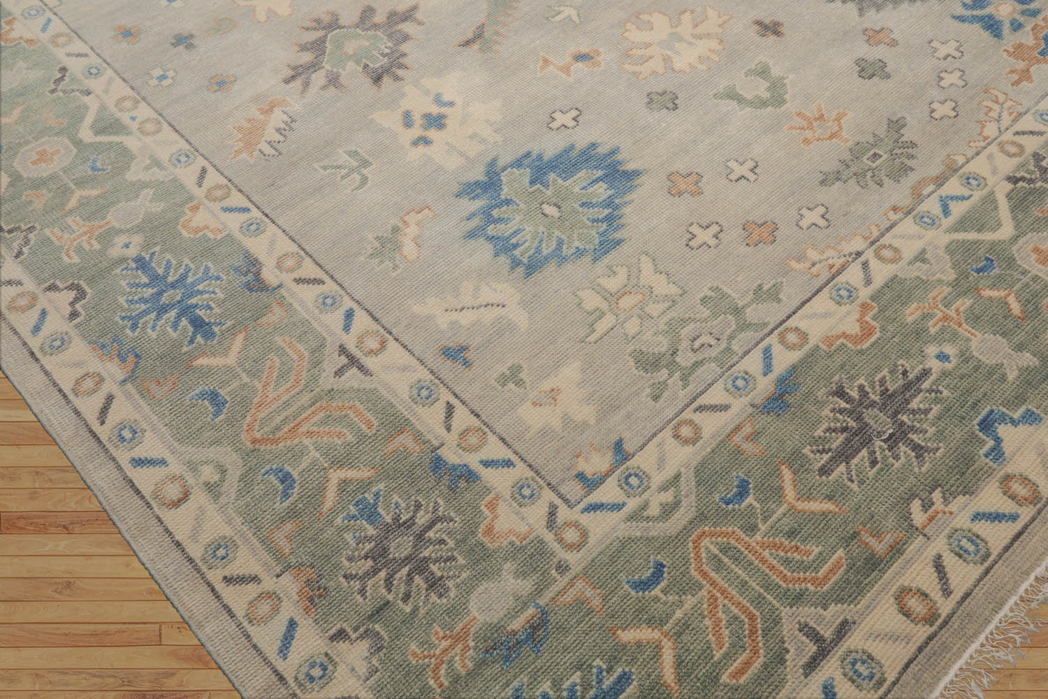 Delreal 9x12 Mint,Celadon Hand Knotted All-Over Wool Oushak Traditional  Oriental Area Rug