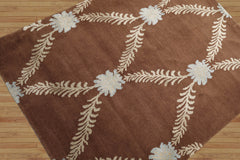 Adetutu 3x5 Brown Hand Knotted Tibetan Transitional Trellis Floral Wool & Silk Oriental Area Rug