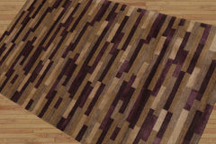 Enis 3x5 Aubergine Hand Knotted Tibetan Contemporary  Striped Wool & Silk Oriental Area Rug