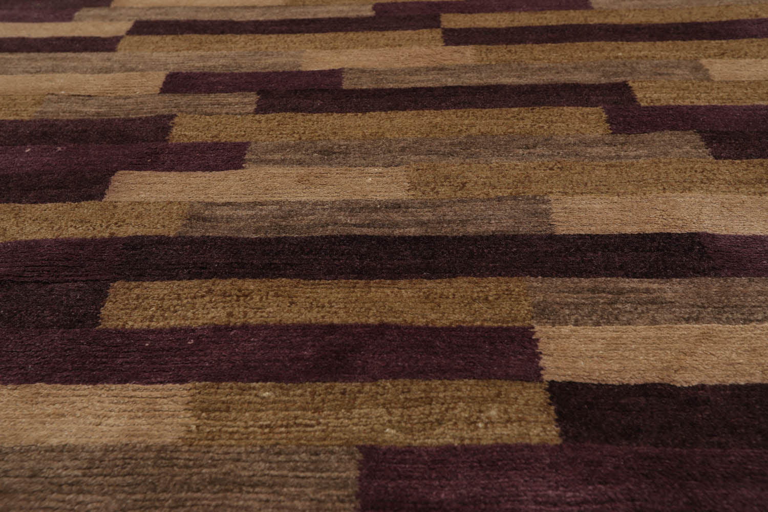 Enis 3x5 Aubergine Hand Knotted Tibetan Contemporary  Striped Wool & Silk Oriental Area Rug