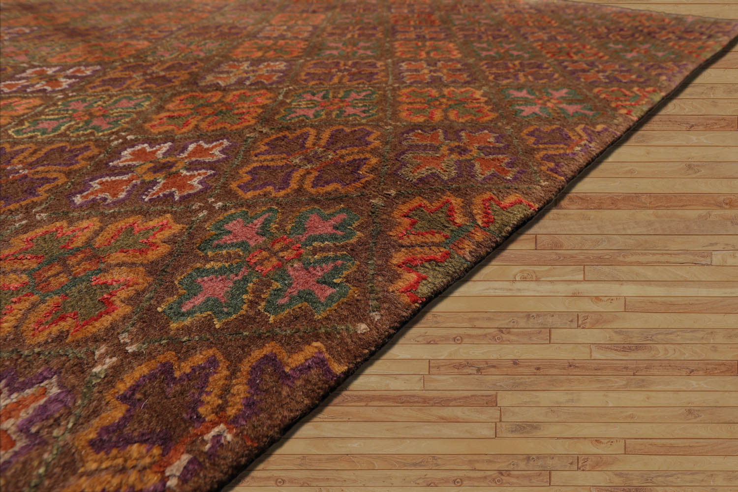 Aquino 4x6 Brown Hand Knotted Tibetan Transitional  Floral Wool & Silk Oriental Area Rug