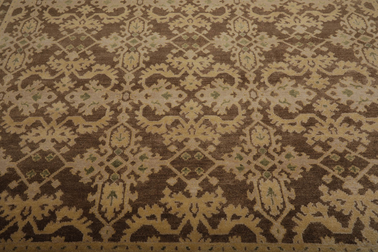 9x12 Brown, Tan, Light Gold Color Hand Knotted All-Over 100% Wool Traditional Oriental Rug