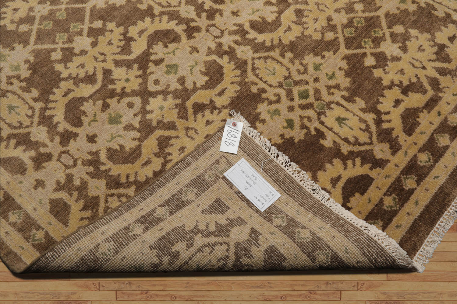 9x12 Brown, Tan, Light Gold Color Hand Knotted All-Over 100% Wool Traditional Oriental Rug