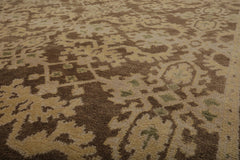 9x12 Brown, Tan, Light Gold Color Hand Knotted All-Over 100% Wool Traditional Oriental Rug