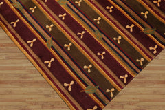 Kachayr 6x9 Green Hand Knotted Tibetan Transitional  Striped Wool Oriental Area Rug