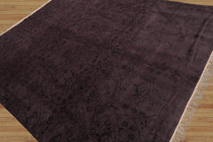 Starling 8x10 Tone on Tone Aubergine Hand Knotted  Tibetan Transitional  Floral Wool and Silk Oriental Area Rug
