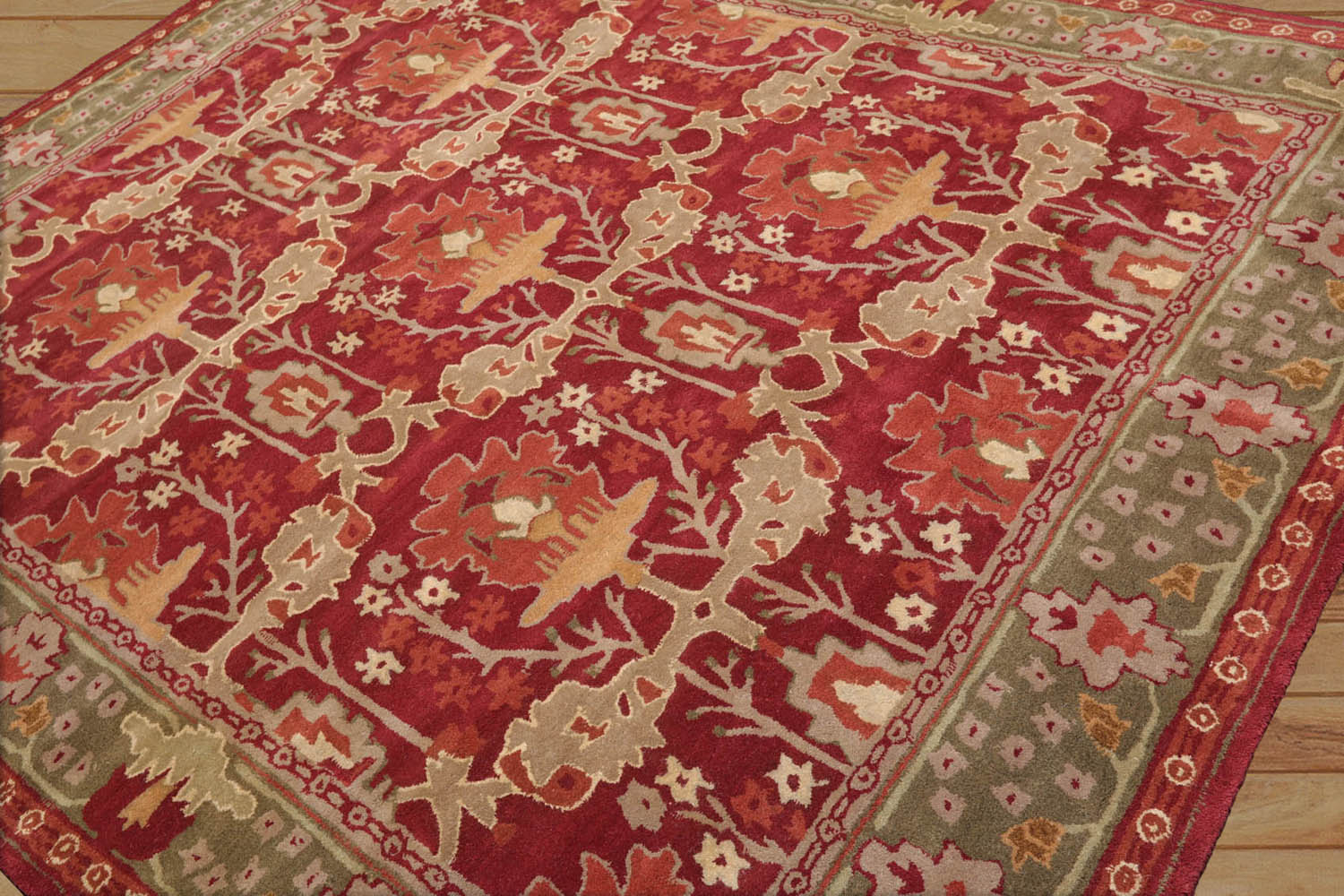 10 x 14 Red Sage Tan Color Hand Tufted William Morris 100% Wool Arts & Crafts Oriental Rug