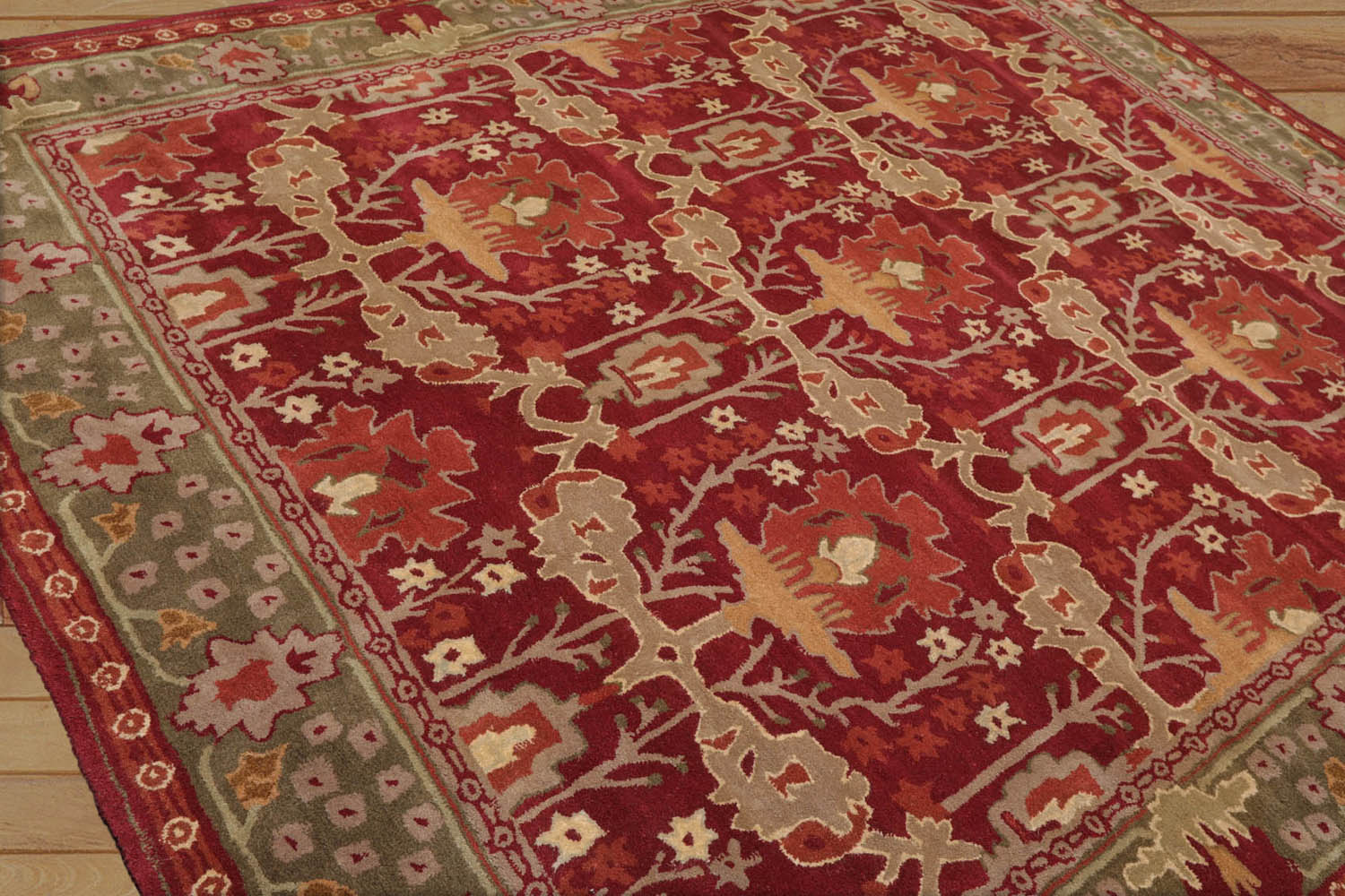 9 x 12 Red Sage Tan Color Hand Tufted William Morris 100% Wool Arts & Crafts Oriental Rug