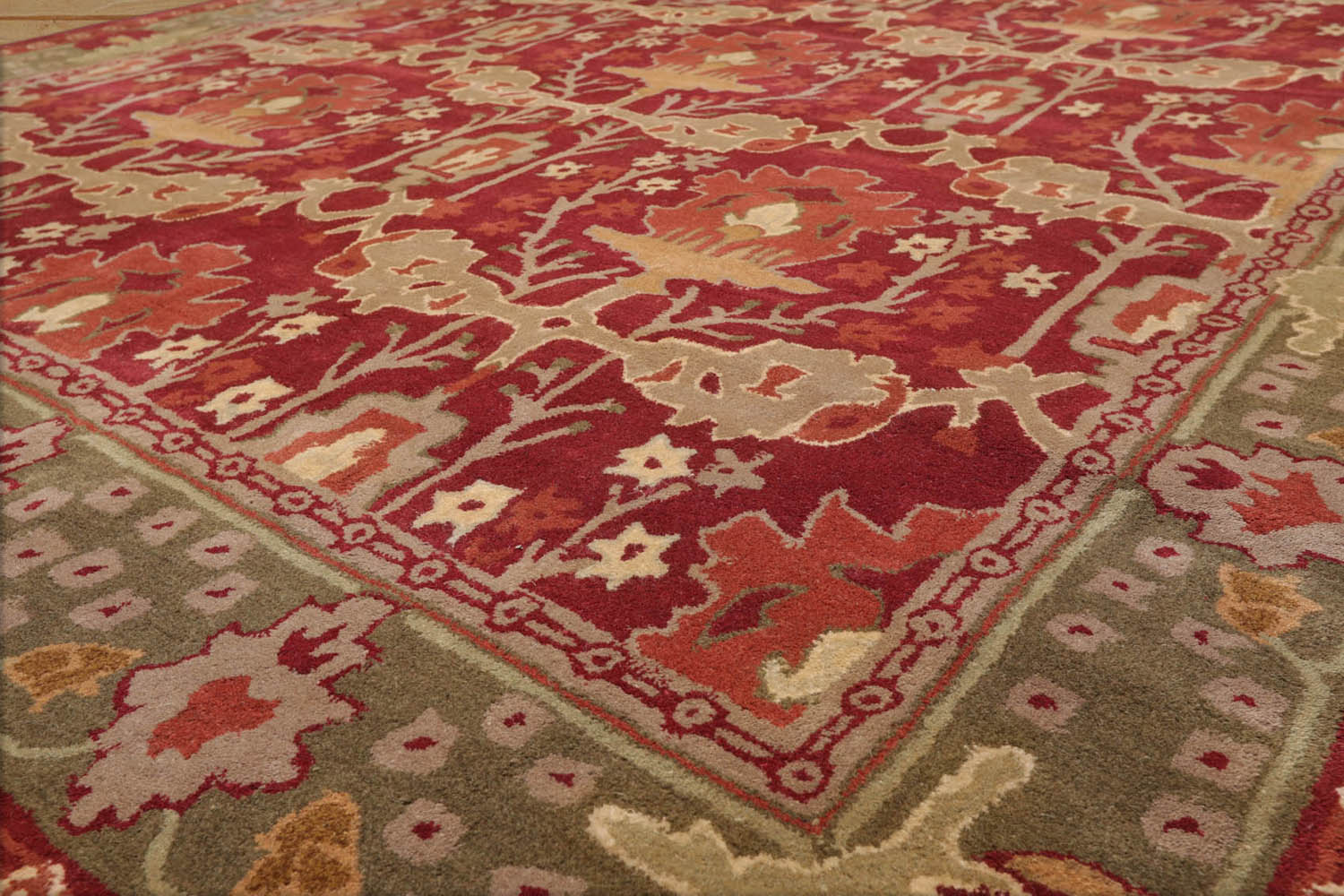 6 x 6 Red Sage Tan Color Hand Tufted William Morris 100% Wool Arts & Crafts Oriental Rug