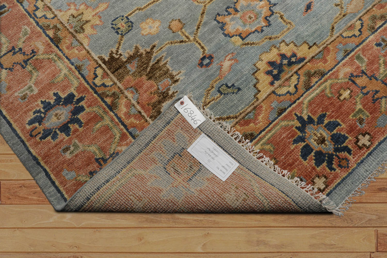 12 x 15  Blue Peach Light Gold Color Hand Knotted All-Over 100% Wool Traditional Oriental Rug