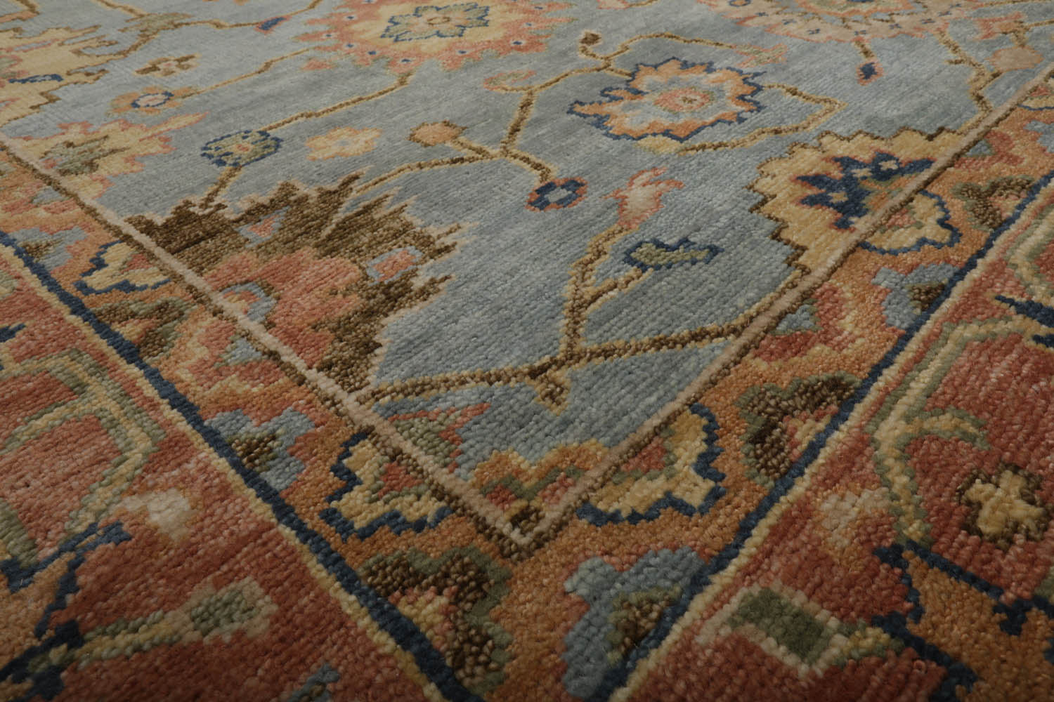 10 x 14  Blue Peach Light Gold Color Hand Knotted All-Over 100% Wool Traditional Oriental Rug