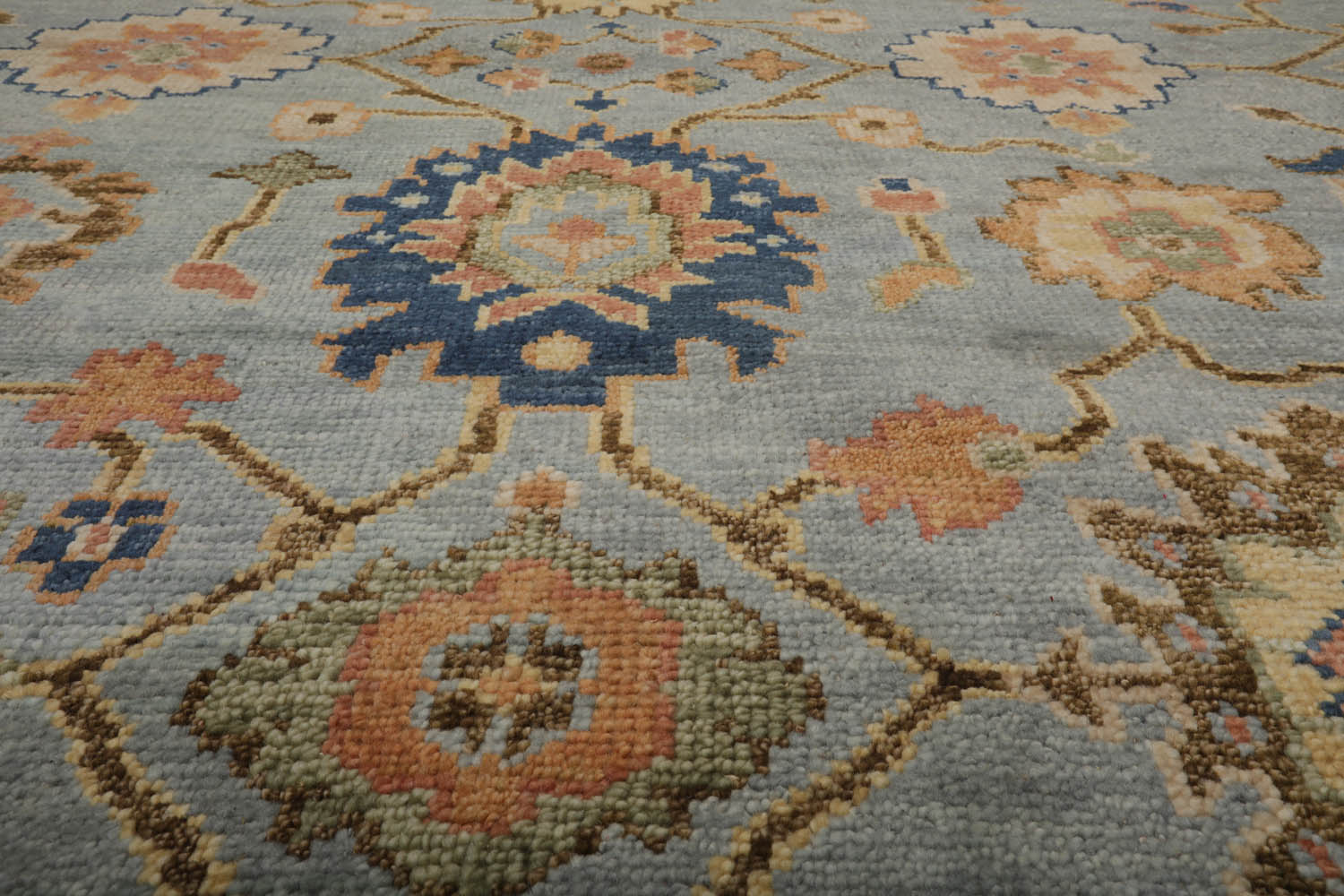 9 x 12 Blue Peach Light Gold Color Hand Knotted All-Over 100% Wool Traditional Oriental Rug
