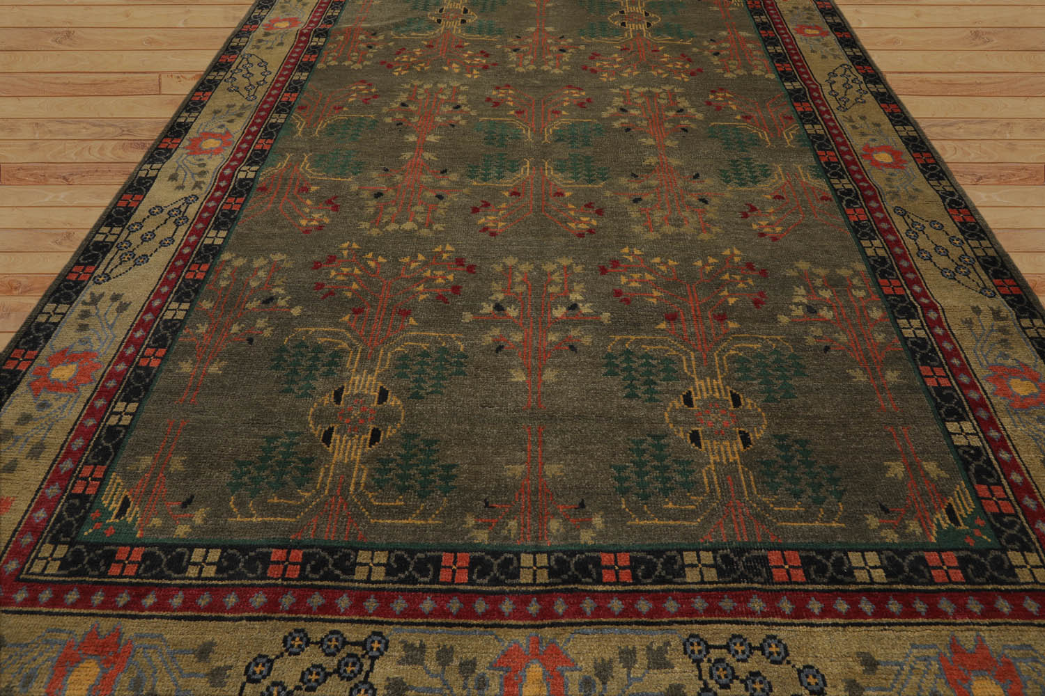 Multi Size Olive Green Hand Knotted Arts & Crafts/Mission Donegal Wool Oriental Area Rug