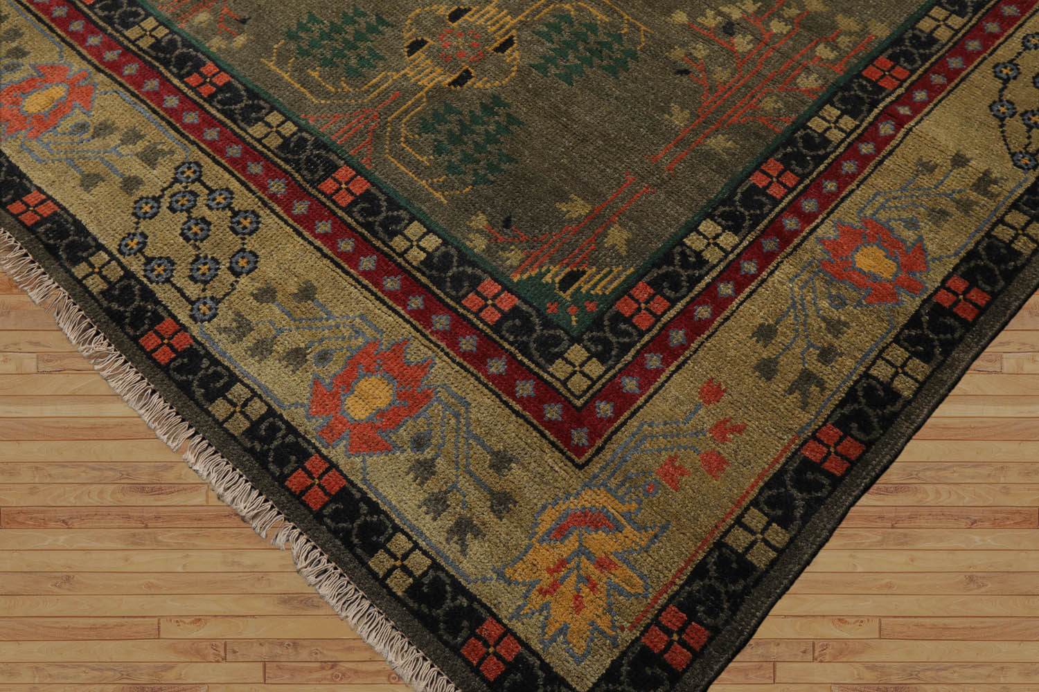 Multi Size Olive Green Hand Knotted Arts & Crafts/Mission Donegal Wool Oriental Area Rug