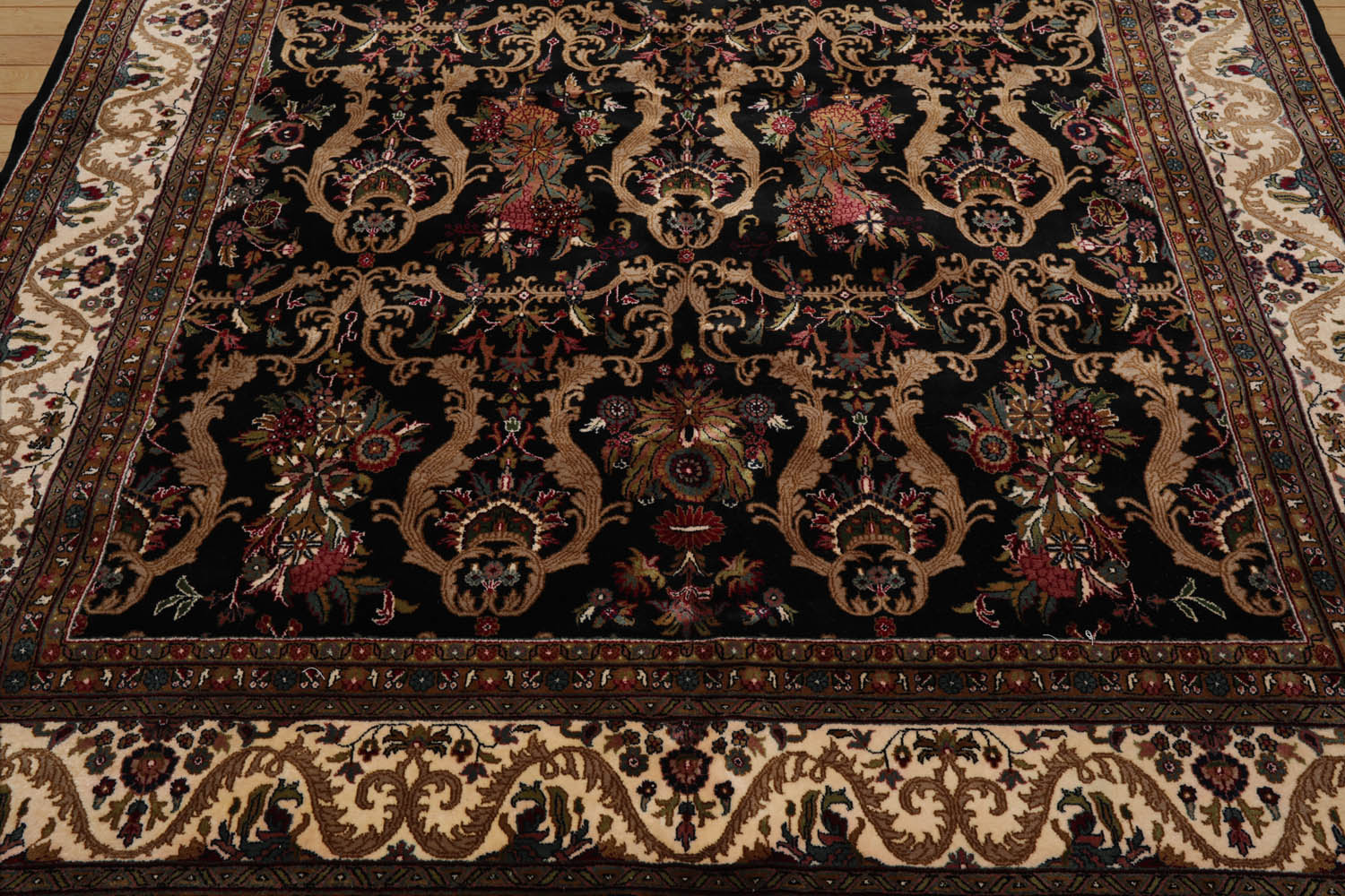 Wuest 8x10 Black Hand Knotted Traditional 150 KPSI All-Over Wool Oriental Area Rug
