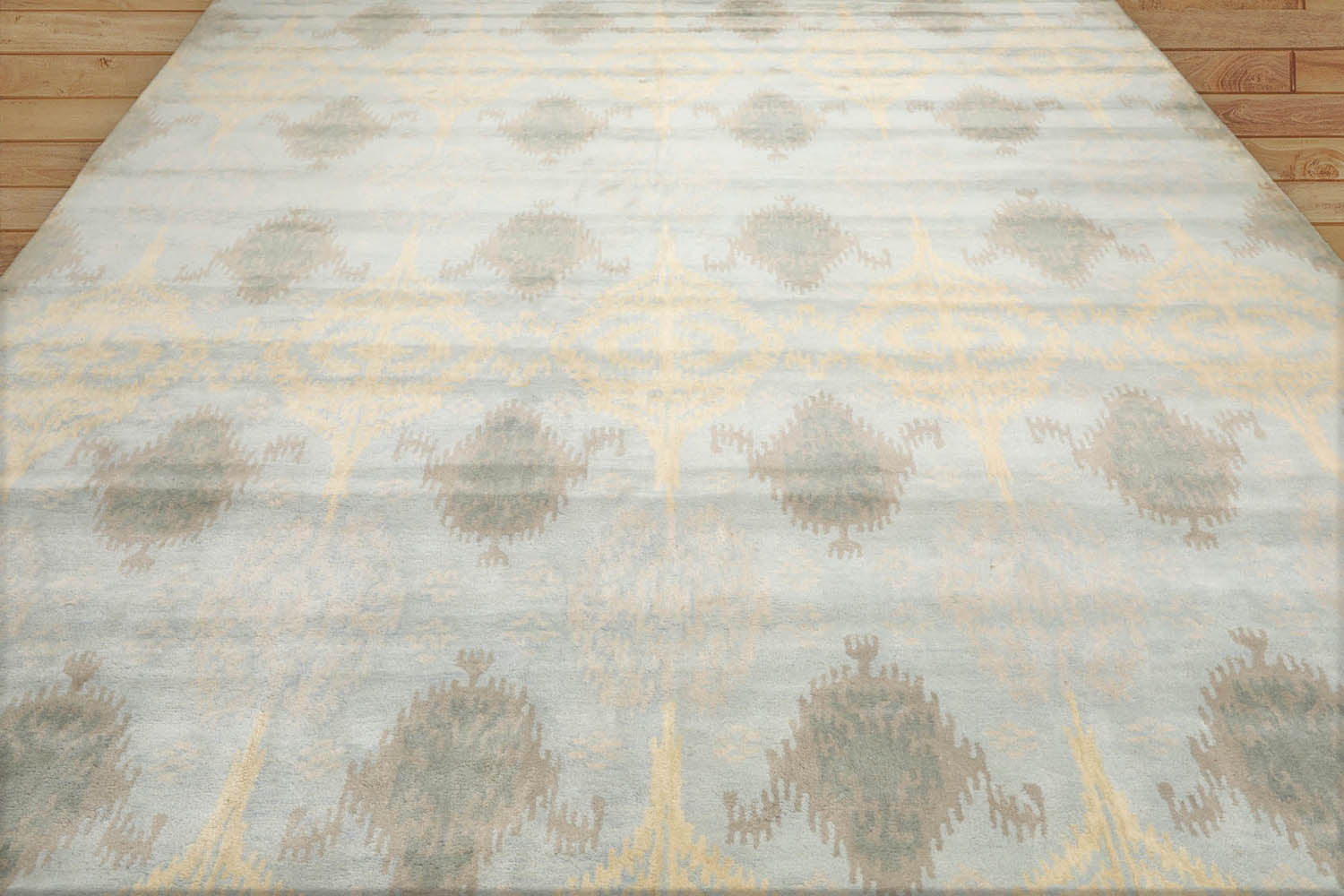 Uwais 10x14 Hand Tufted Hand Made 100% Wool Ikat Modern & Contemporary Oriental Area Rug Light Blue, Brown Color