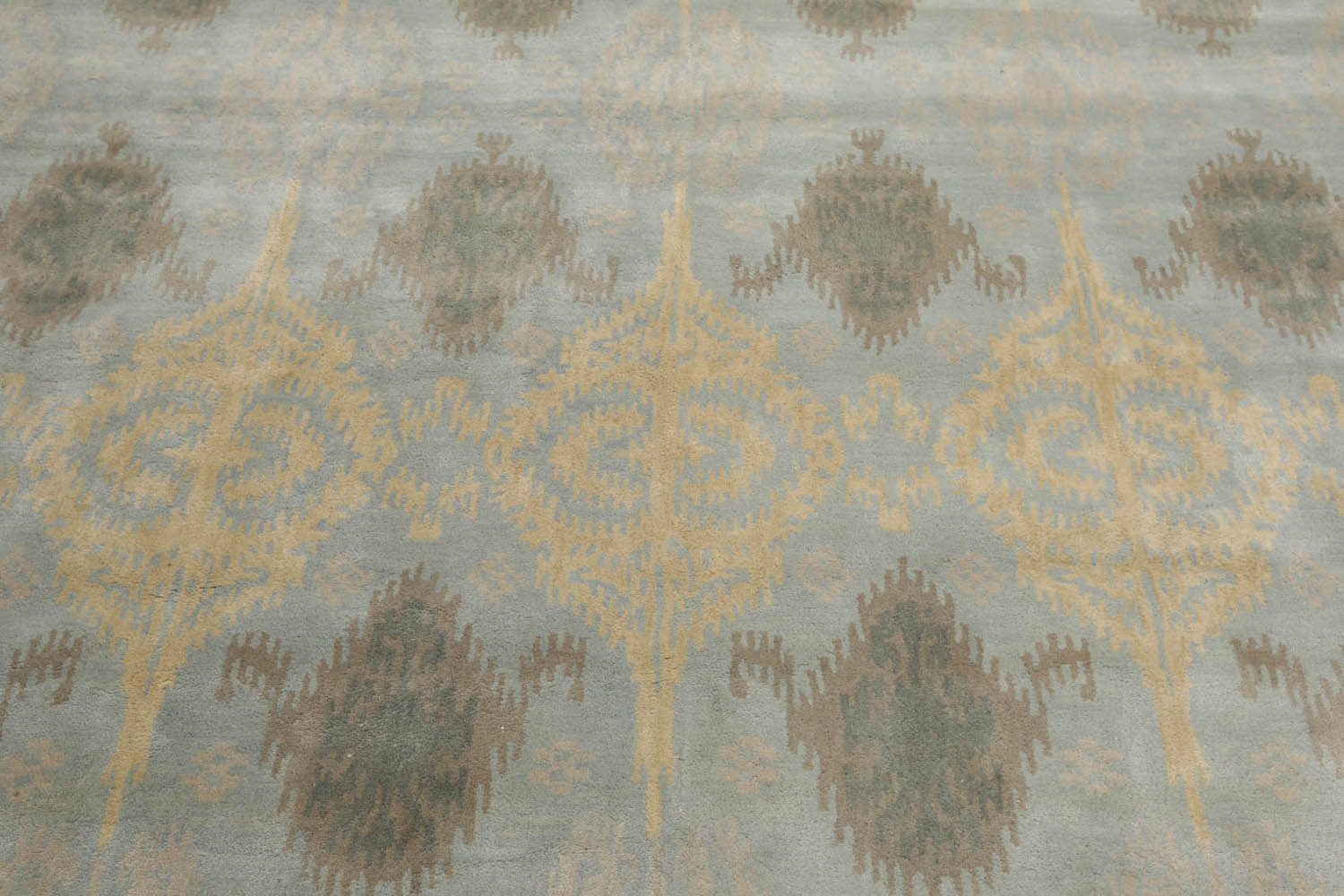 Uwais 10x14 Hand Tufted Hand Made 100% Wool Ikat Modern & Contemporary Oriental Area Rug Light Blue, Brown Color