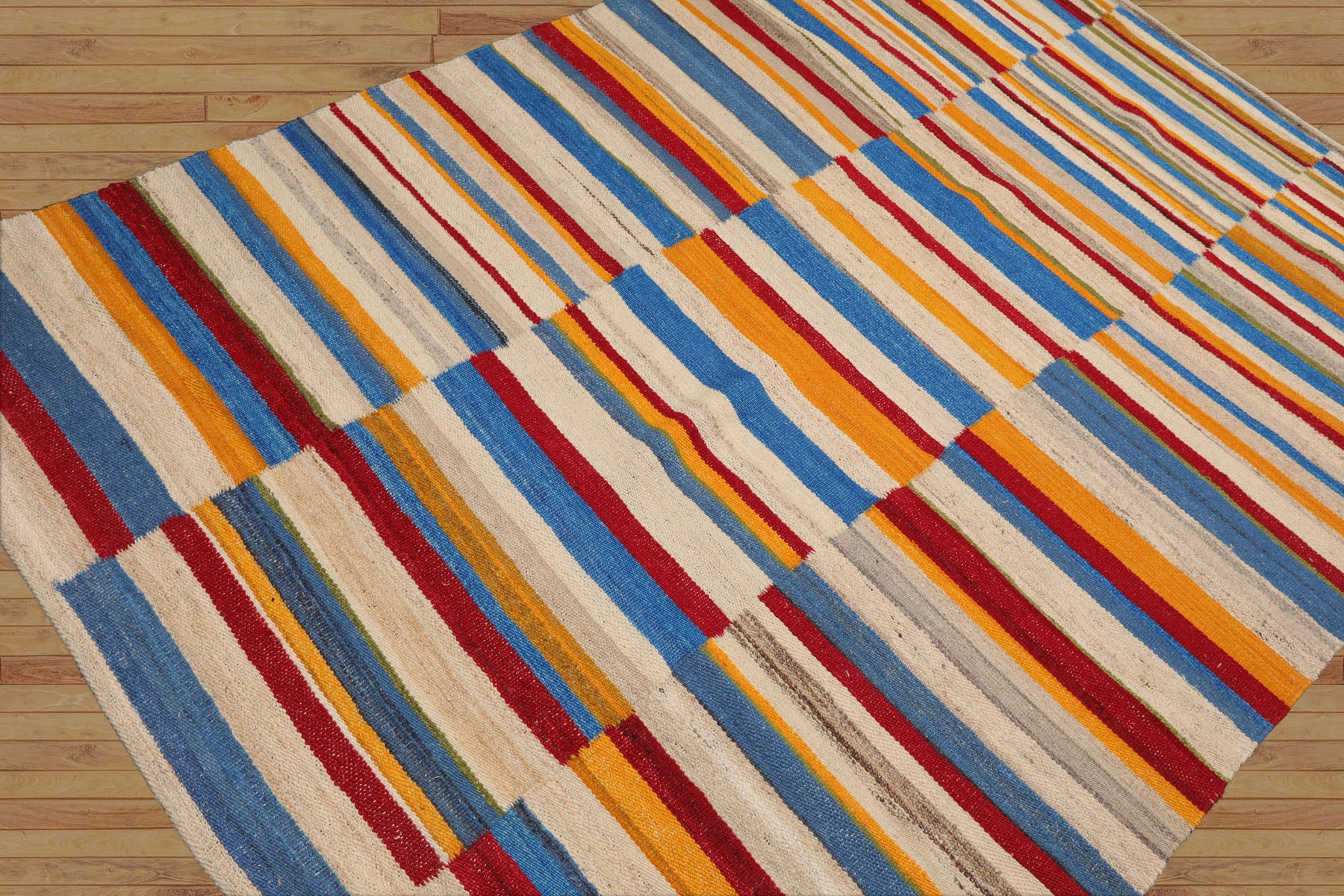 Chowchilla LoomBloom 5x8 Beige Handcrafted Striped Wool Oriental Rug