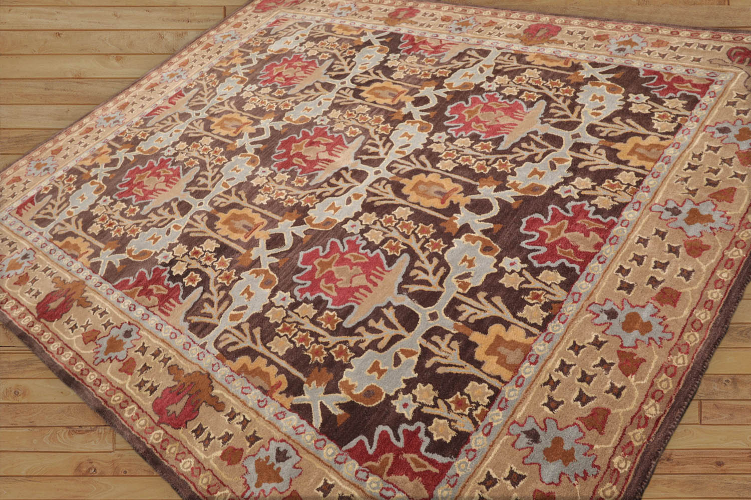 Pancu 8x10 Hand Tufted Hand Made 100% Wool William Morris Traditional Oriental Area Rug Brown, Beige Color
