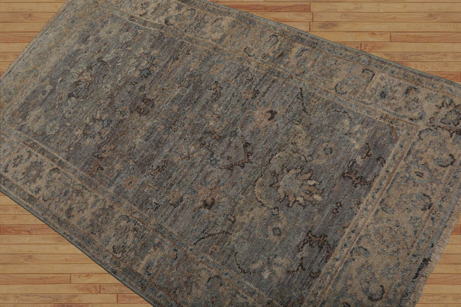 3x5 Gray, Beige, Taupe Color Hand Knotted All-Over 100% Wool Traditional Oriental Rug