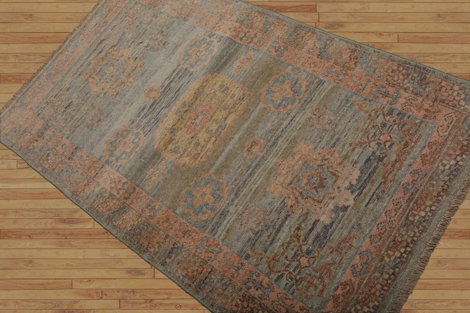 3x5 Sea Foam, Blush, Blue Color Hand Knotted All-Over 100% Wool Traditional Oriental Rug