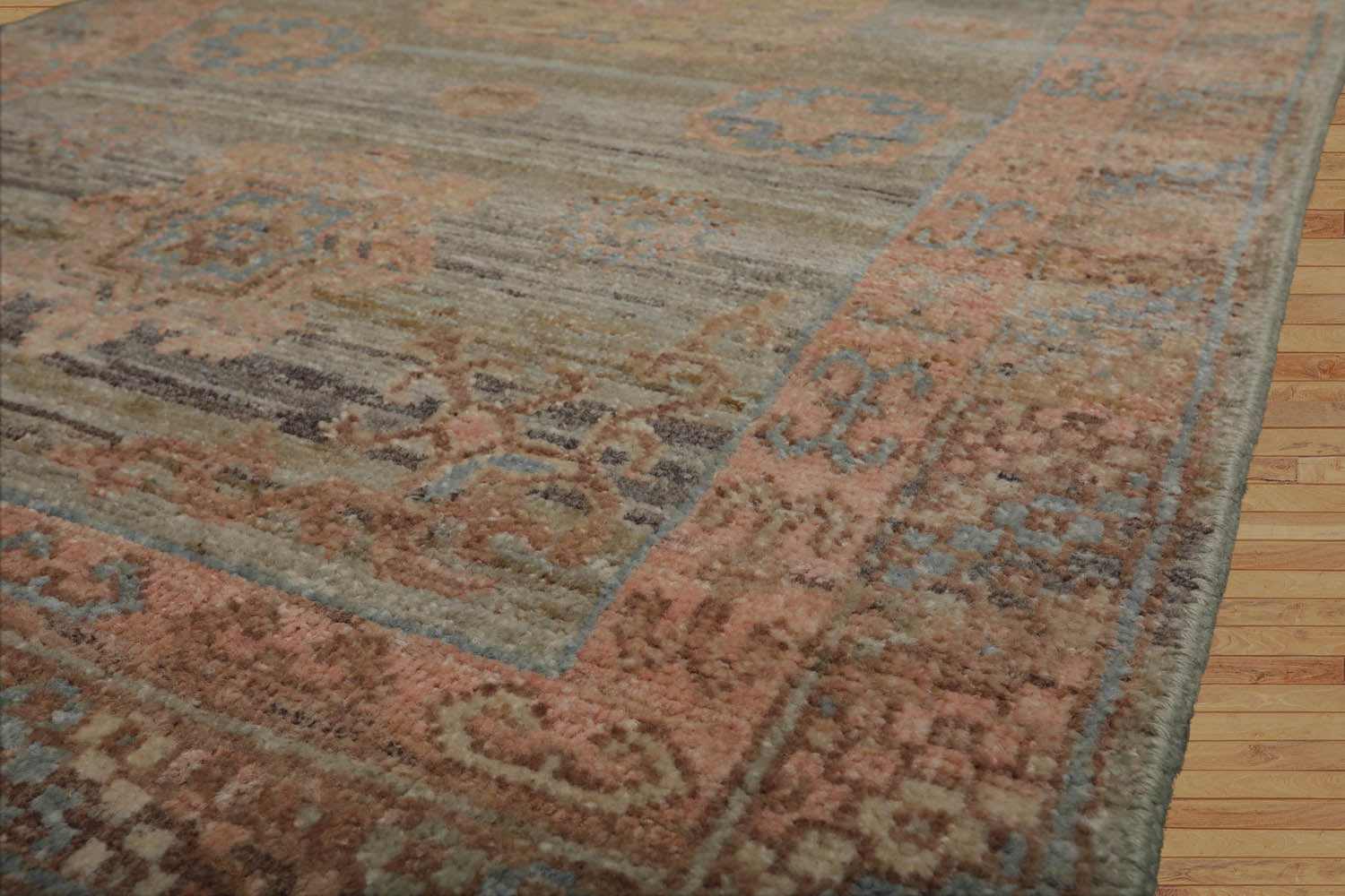 3x5 Sea Foam, Blush, Blue Color Hand Knotted All-Over 100% Wool Traditional Oriental Rug