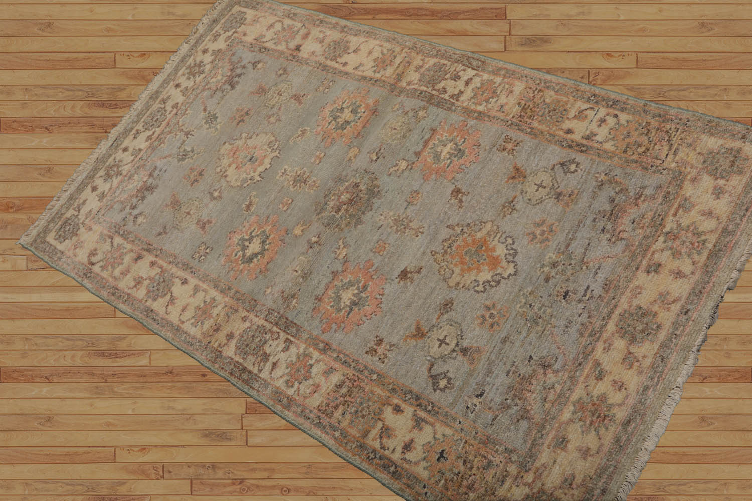 3x5 Mint, Ivory, Peach Color Hand Knotted All-Over 100% Wool Traditional Oriental Rug