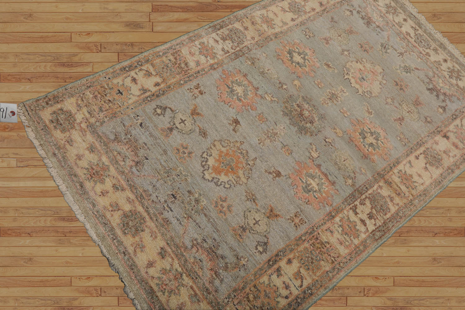 3x5 Mint, Ivory, Peach Color Hand Knotted All-Over 100% Wool Traditional Oriental Rug