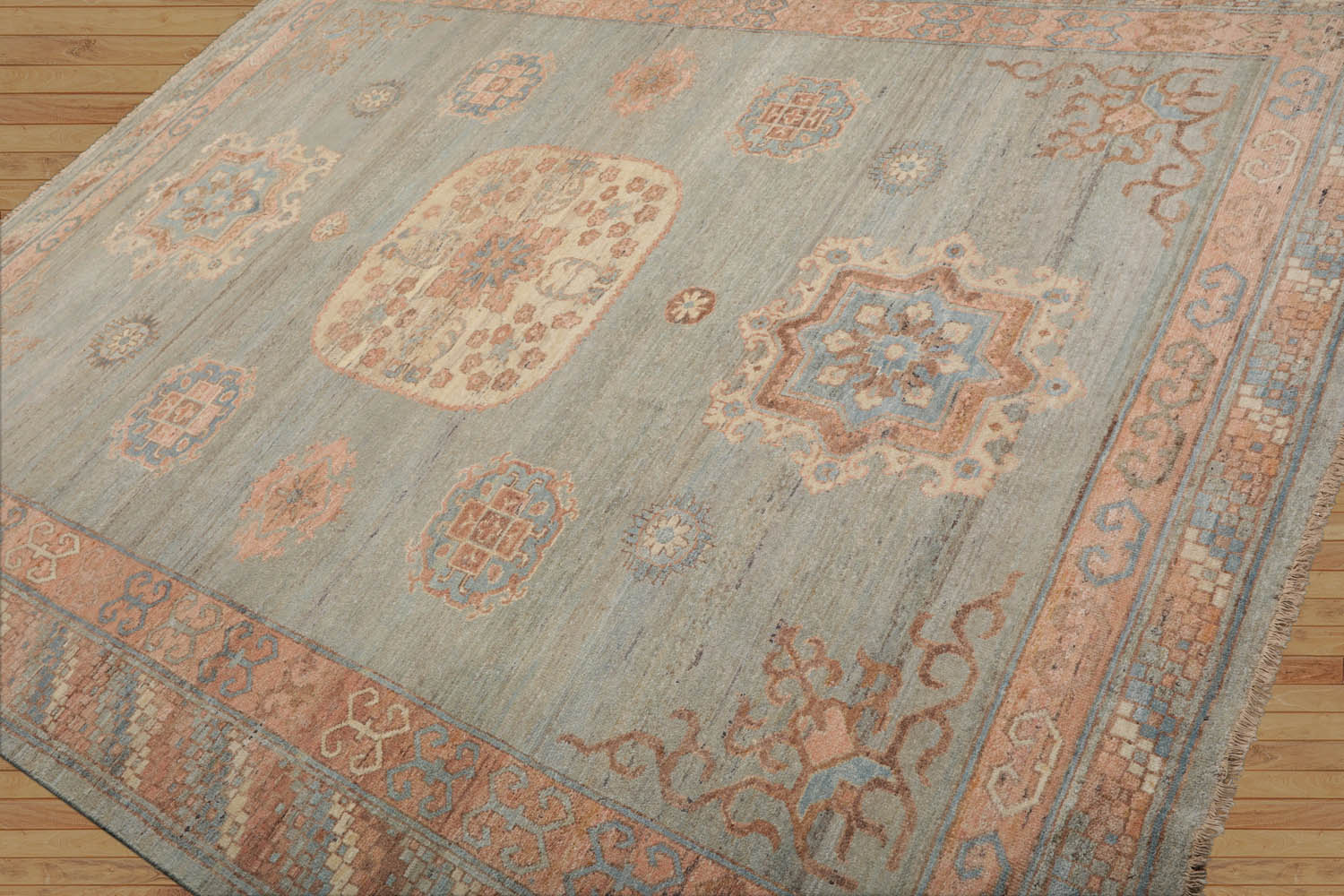 8x10 Mint, Blush, Brown Color Hand Knotted All-Over 100% Wool Traditional Oriental Rug