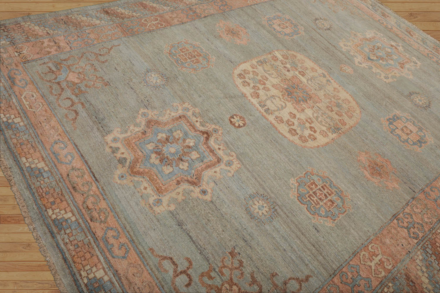 8x10 Mint, Blush, Brown Color Hand Knotted All-Over 100% Wool Traditional Oriental Rug