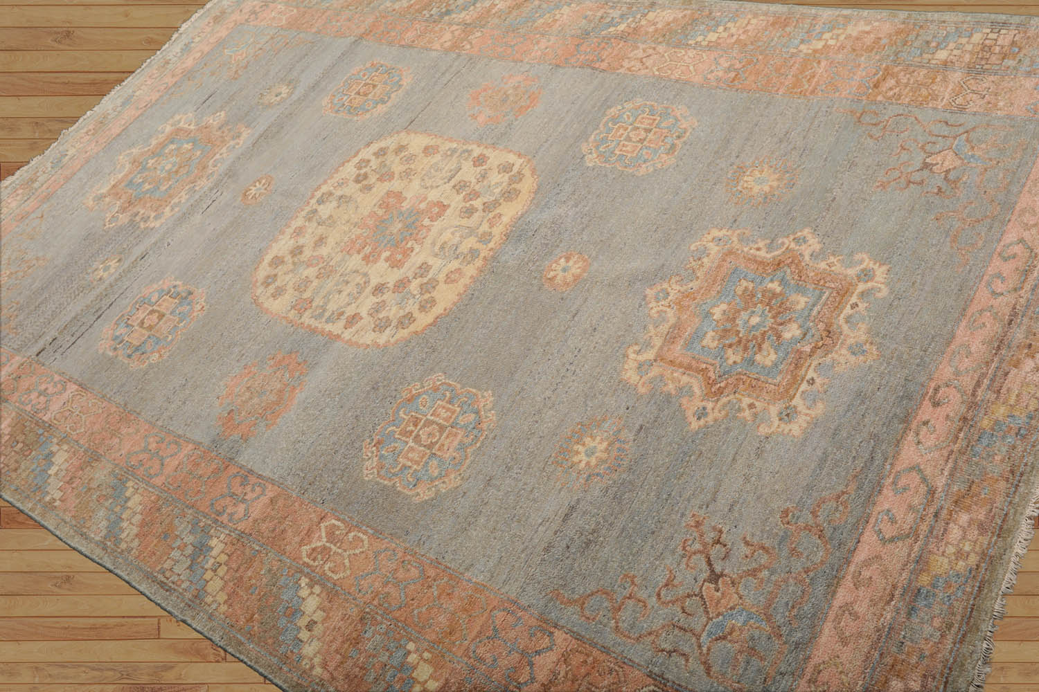 6x9 Mint, Blush, Ivory Color Hand Knotted All-Over 100% Wool Traditional Oriental Rug