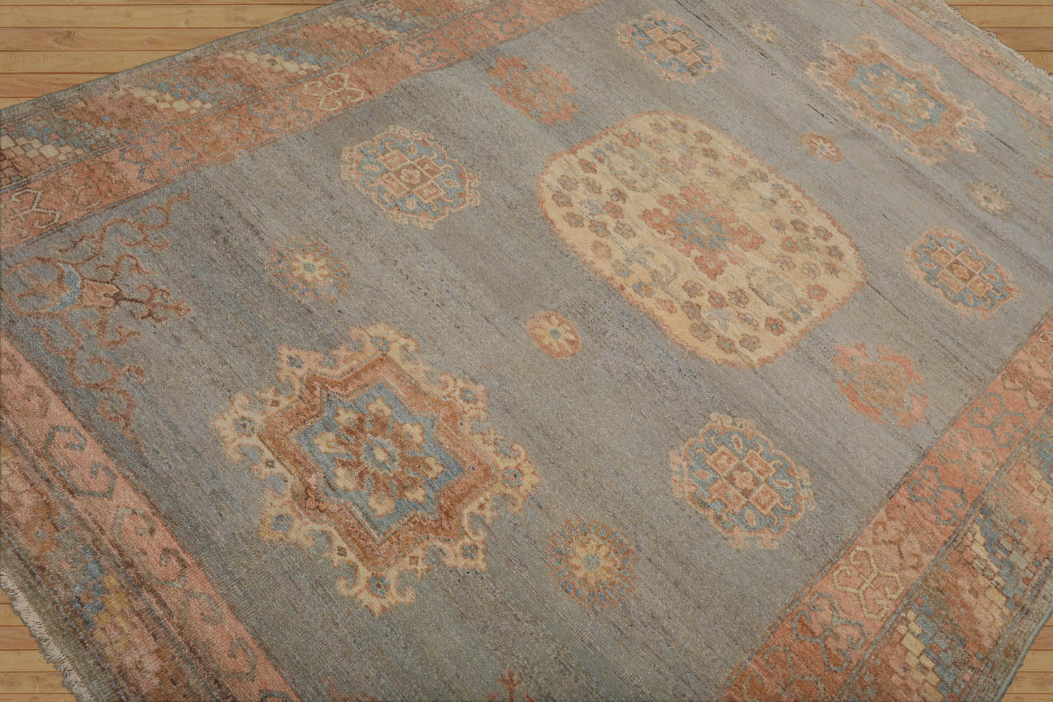 6x9 Mint, Blush, Ivory Color Hand Knotted All-Over 100% Wool Traditional Oriental Rug