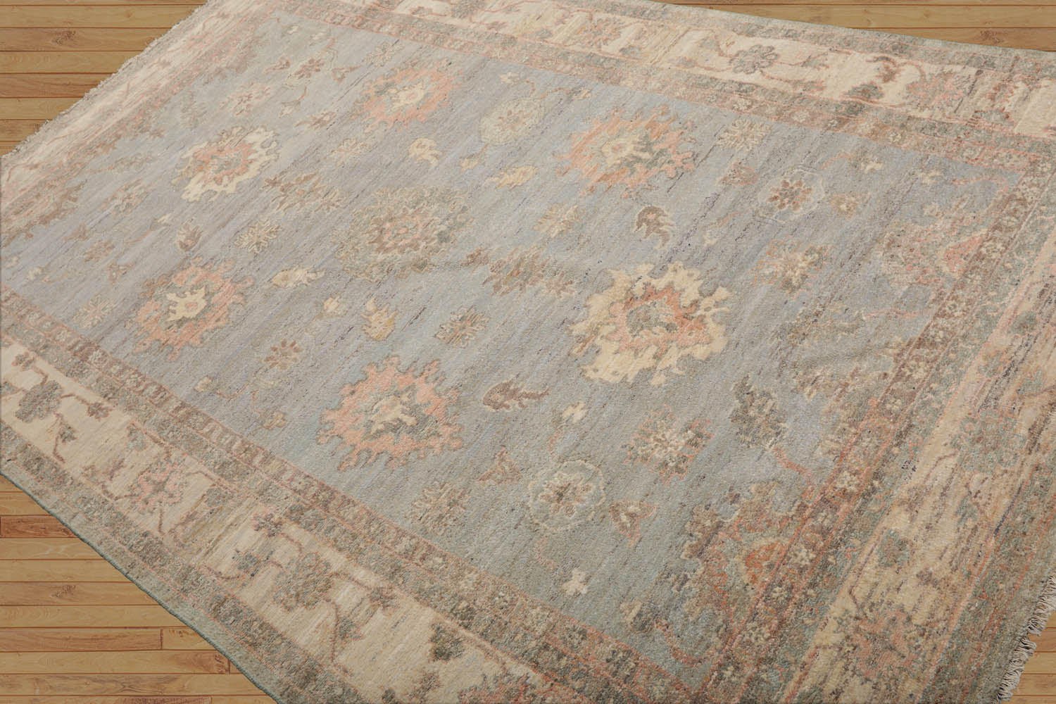 6x9 Slate, Beige, Blush Color Hand Knotted All-Over 100% Wool Traditional Oriental Rug