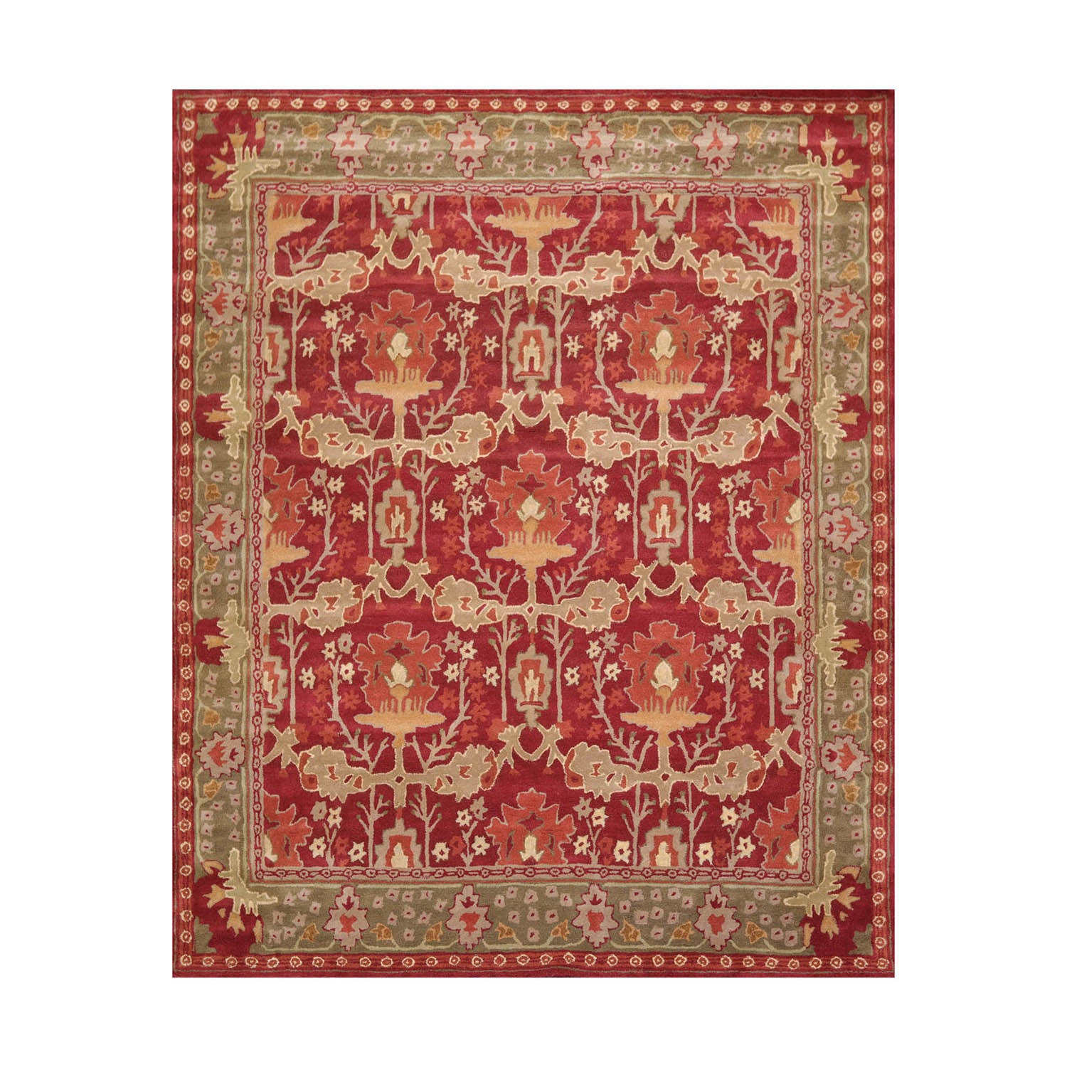 5 x 7 Red Sage Tan Color Hand Tufted William Morris 100% Wool Arts & Crafts Oriental Rug