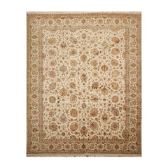 8x10 Ivory Light Gold Tan Color Hand Knotted Sino Persian Wool and Silk Traditional Oriental Rug