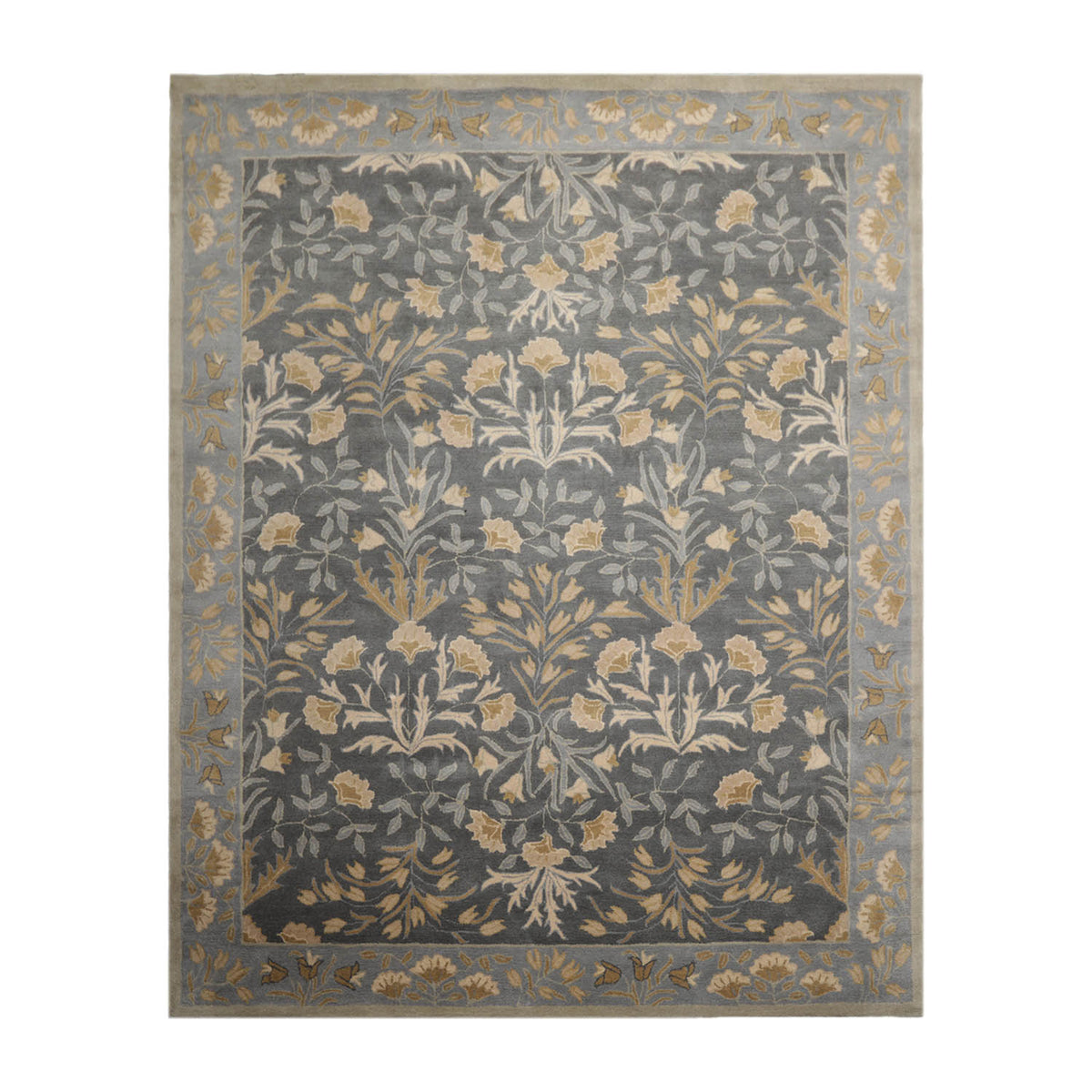 9 x 12  Slate Blue Beige Color Hand Tufted All-Over 100% Wool Transitional Oriental Rug