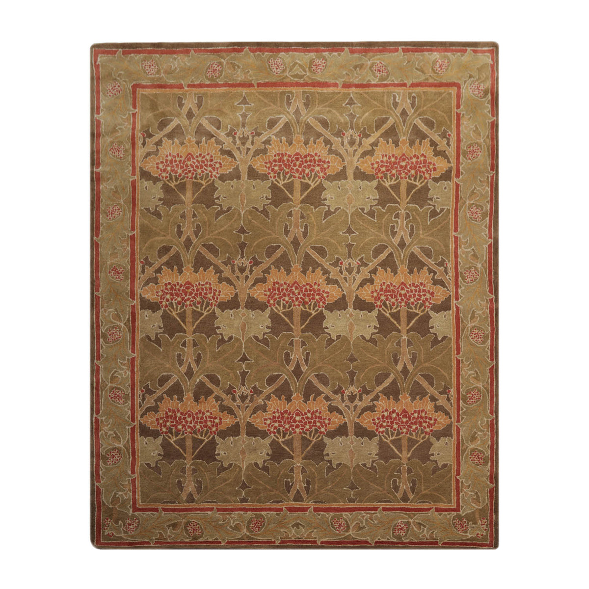9 x 12  Green Sage Rose Color Hand Tufted William Morris 100% Wool Transitional Oriental Rug