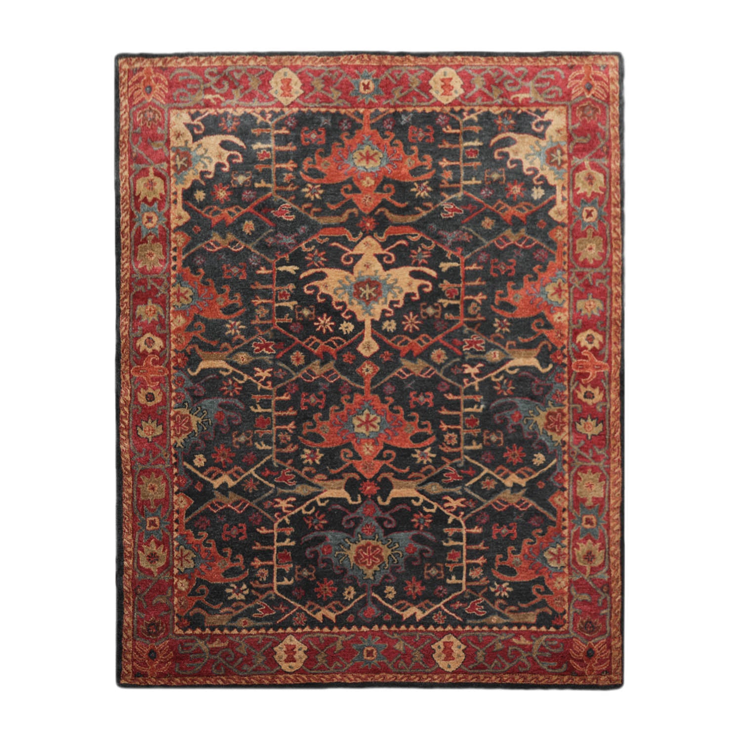 9 x 12  Navy Wine Burnt Orange Color Hand Tufted All-Over 100% Wool Arts & Crafts Oriental Rug