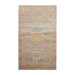 3x5 Sea Foam, Blush, Blue Color Hand Knotted All-Over 100% Wool Traditional Oriental Rug