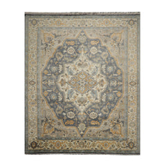 9 x 12  Slate Beige Gray Color Hand Knotted All-Over 100% Wool Traditional Oriental Rug