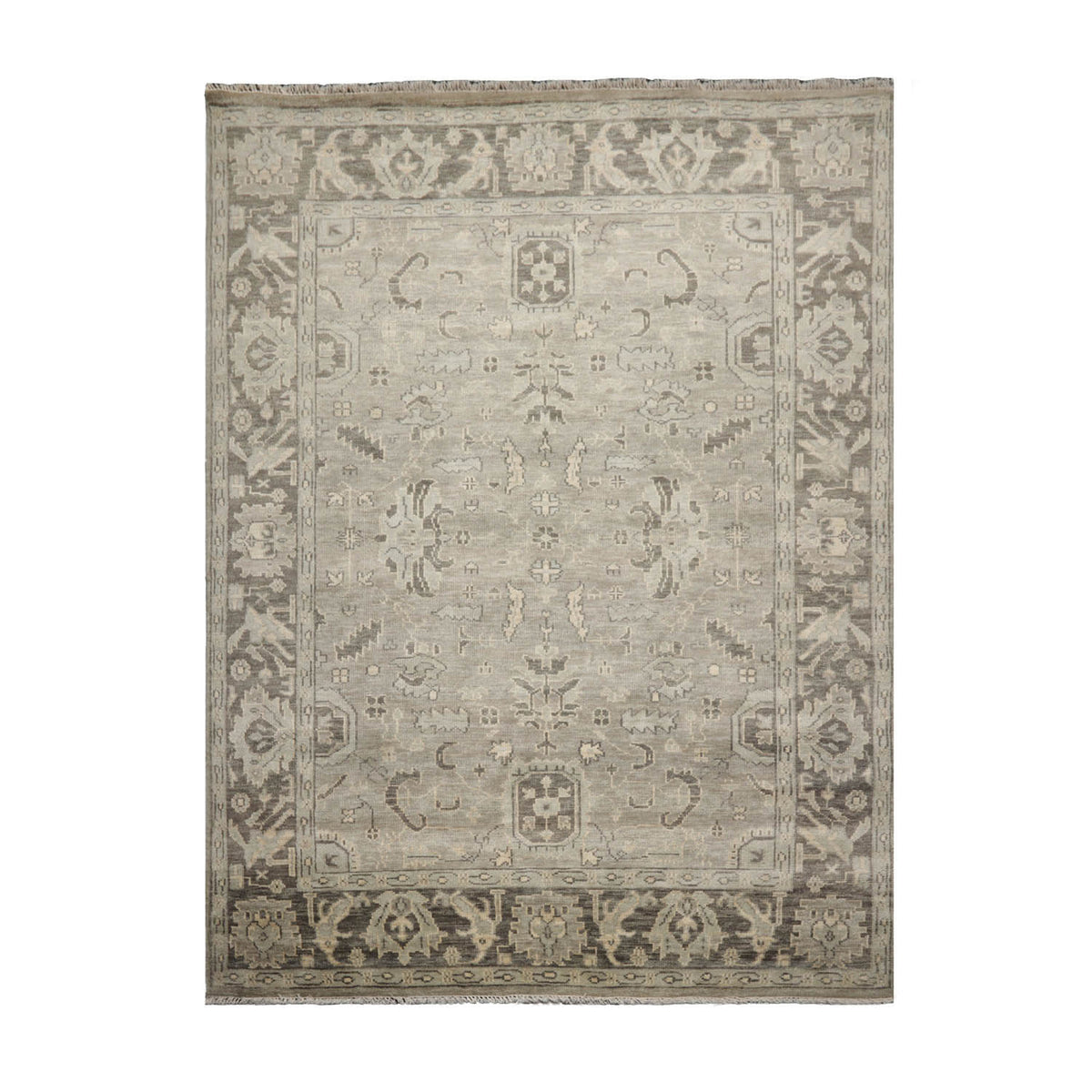 9 x 12  Gray Beige Moss Color Hand Knotted All-Over 100% Wool Traditional Oriental Rug