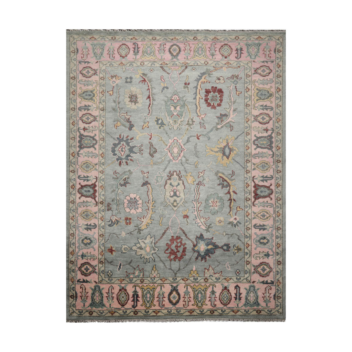 Multi Size Slate, Blue, Blush Color Hand Knotted All-Over 100% Wool Traditional Oriental Rug